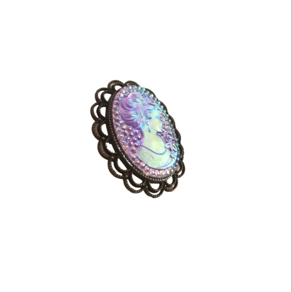 Romantic Goth Cameo Brooch‎ Blue Purple iridescent Shine